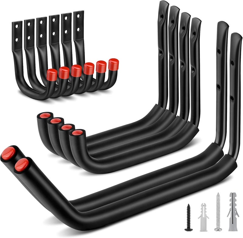 Nacial 12 Pack Garage Hooks Heavy Duty, 15" & 9.8" & 3.5" Kayak Storage Hook with EVA Pads, 100LBS Capacity Garage Hooks for Hanging Bikes, Kayak Folding Chairs and Hanging Ladders - Image 1